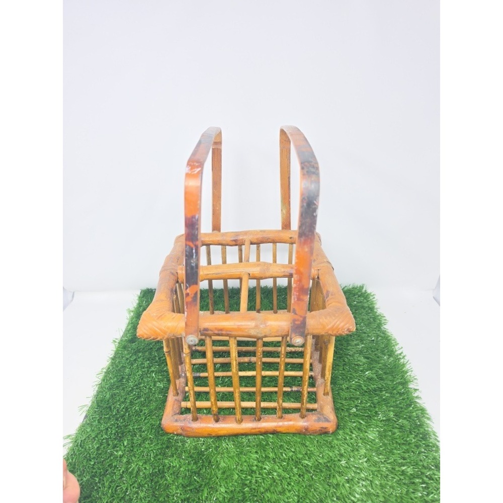 Vintage Bamboo Rattan Wine Bottle Carrier Caddy 4 Bottle Holder 
Boho